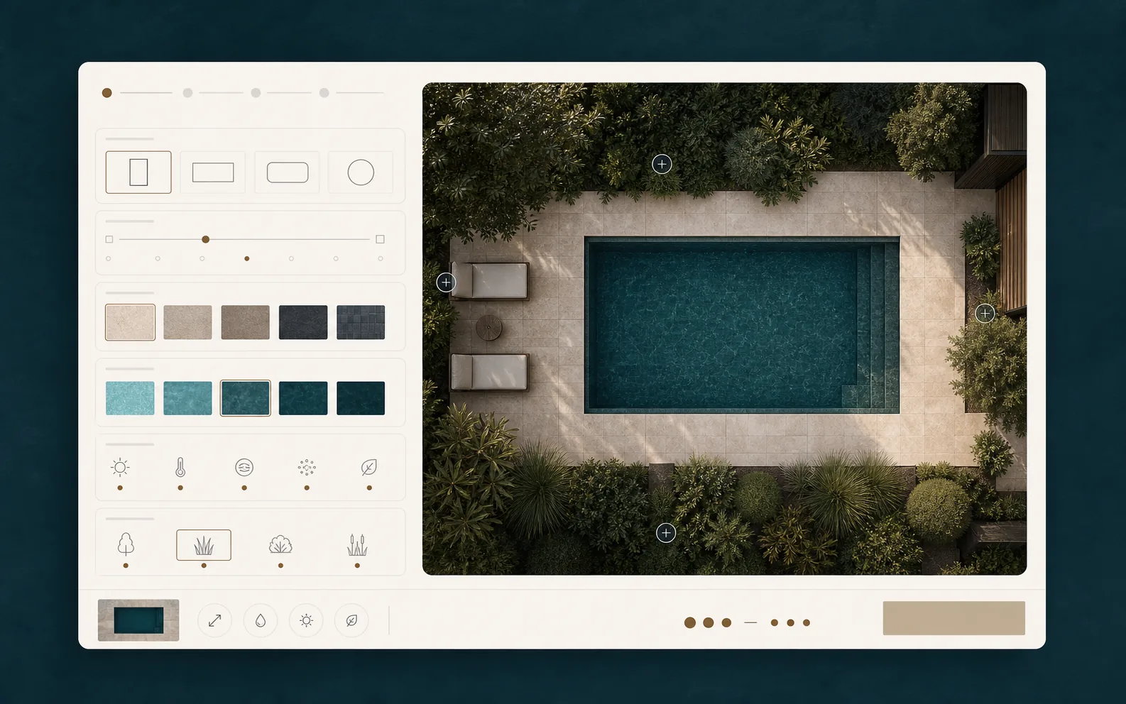 Voorbeeld van de Lago Pools configurator-interface